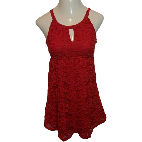 ANN TAYLOR LOFT Red Floral Lace Halter Dress Keyhole XS - Picture 1 of 7